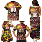Personalised NAIDOC Week 2025 Broncos Rugby Family Matching Puletasi and Hawaiian Shirt Aboriginal Dot Painting