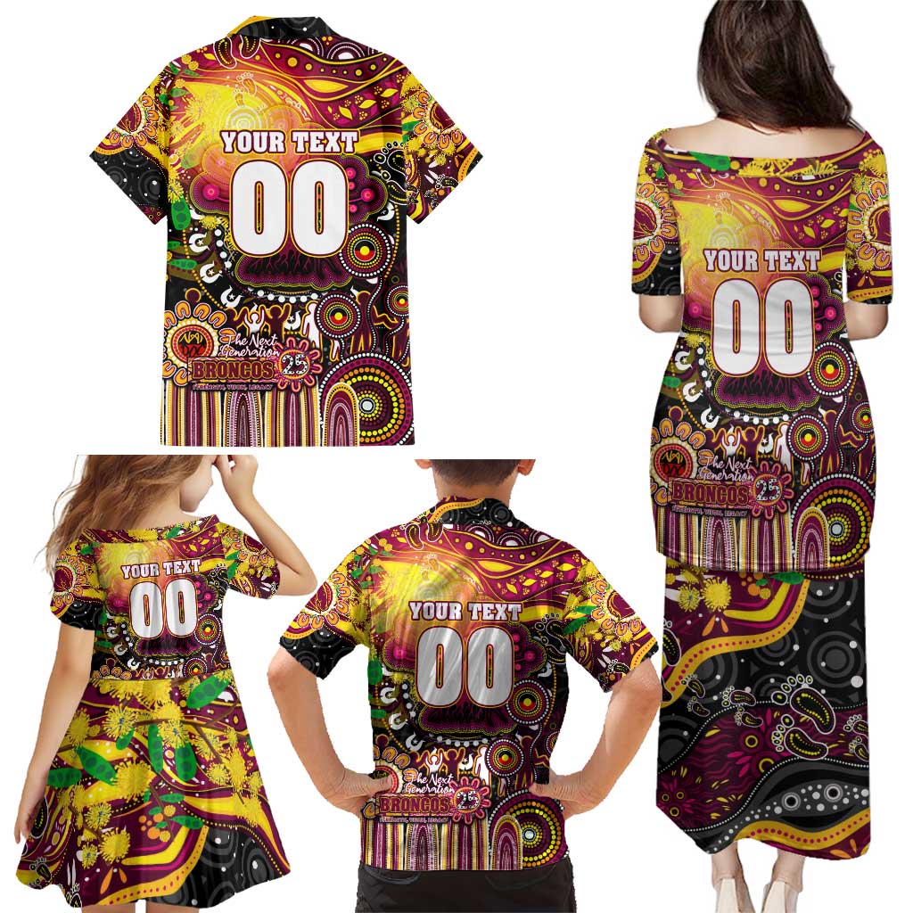 Personalised NAIDOC Week 2025 Broncos Rugby Family Matching Puletasi and Hawaiian Shirt Aboriginal Dot Painting