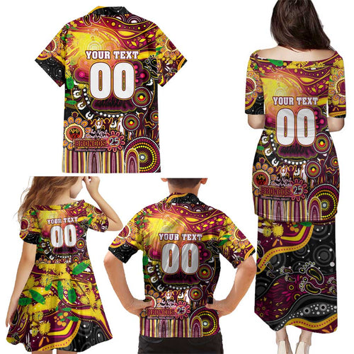 Personalised NAIDOC Week 2025 Broncos Rugby Family Matching Puletasi and Hawaiian Shirt Aboriginal Dot Painting