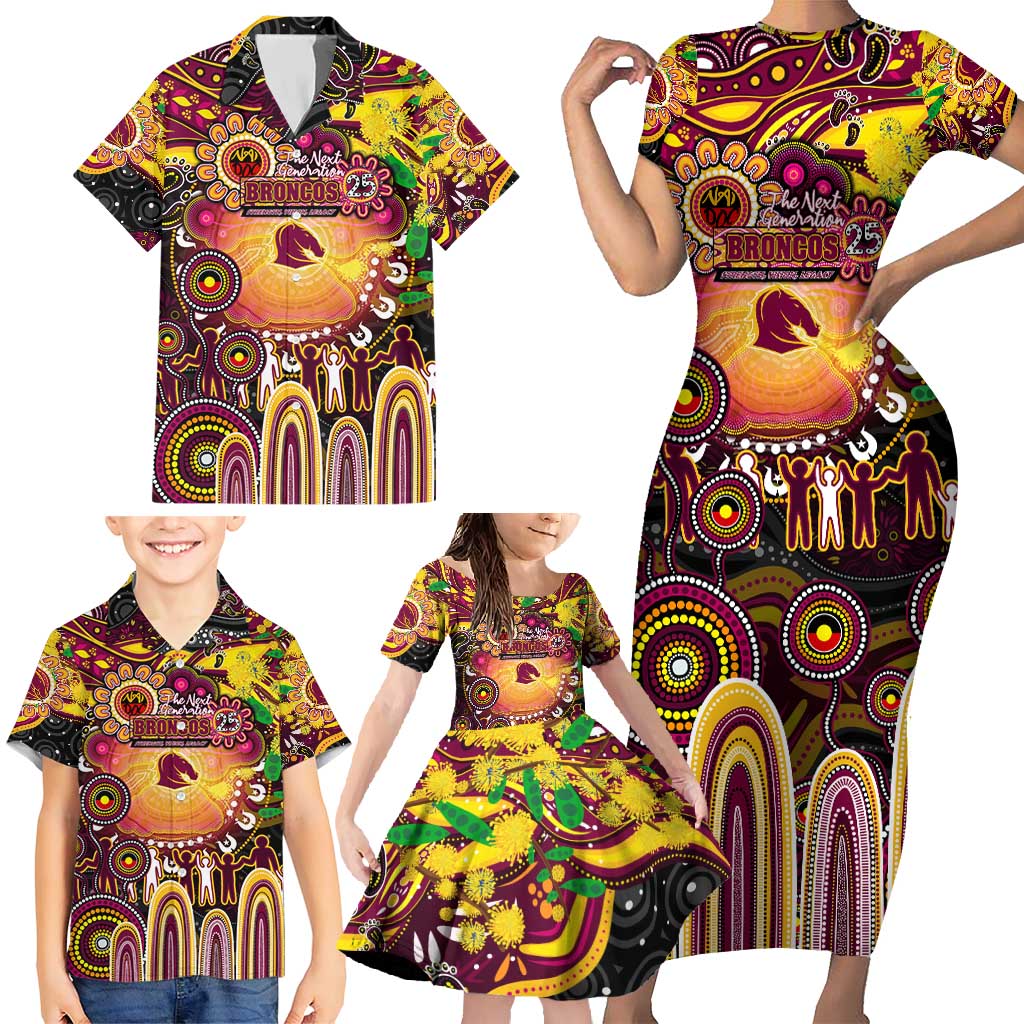 Personalised NAIDOC Week 2025 Broncos Rugby Family Matching Short Sleeve Bodycon Dress and Hawaiian Shirt Aboriginal Dot Painting
