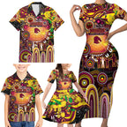 Personalised NAIDOC Week 2025 Broncos Rugby Family Matching Short Sleeve Bodycon Dress and Hawaiian Shirt Aboriginal Dot Painting