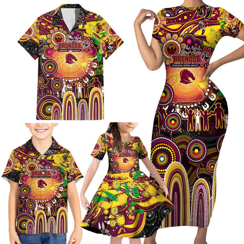 Personalised NAIDOC Week 2025 Broncos Rugby Family Matching Short Sleeve Bodycon Dress and Hawaiian Shirt Aboriginal Dot Painting