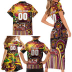 Personalised NAIDOC Week 2025 Broncos Rugby Family Matching Short Sleeve Bodycon Dress and Hawaiian Shirt Aboriginal Dot Painting