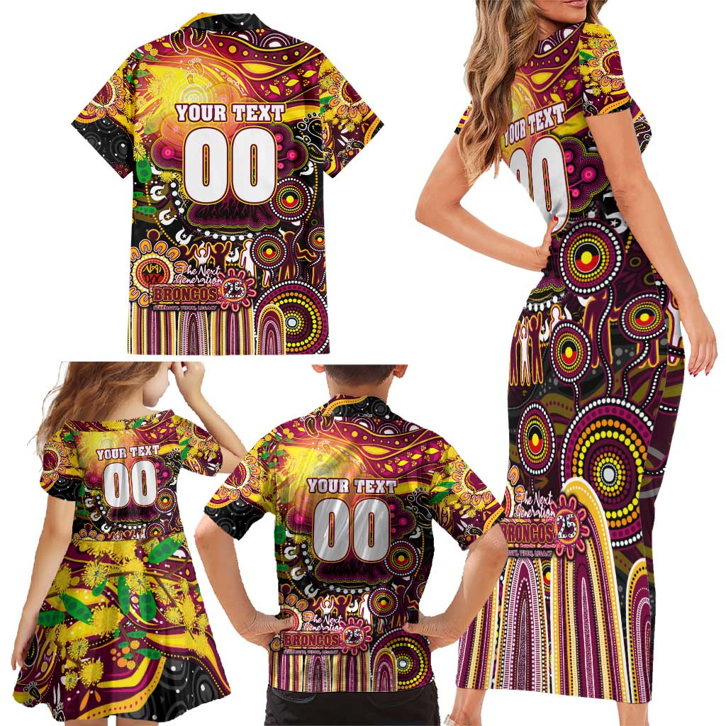 Personalised NAIDOC Week 2025 Broncos Rugby Family Matching Short Sleeve Bodycon Dress and Hawaiian Shirt Aboriginal Dot Painting