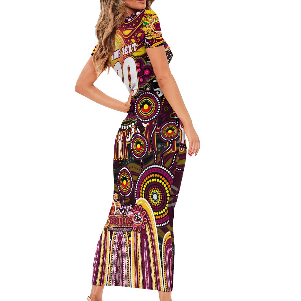 Personalised NAIDOC Week 2025 Broncos Rugby Family Matching Short Sleeve Bodycon Dress and Hawaiian Shirt Aboriginal Dot Painting