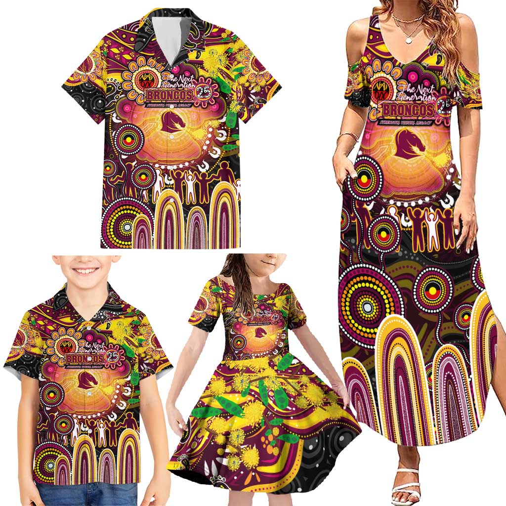 Personalised NAIDOC Week 2025 Broncos Rugby Family Matching Summer Maxi Dress and Hawaiian Shirt Aboriginal Dot Painting