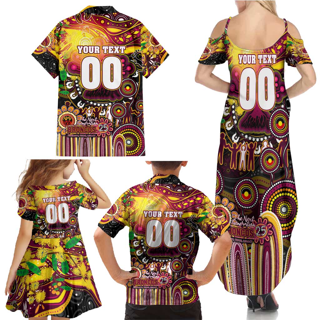 Personalised NAIDOC Week 2025 Broncos Rugby Family Matching Summer Maxi Dress and Hawaiian Shirt Aboriginal Dot Painting