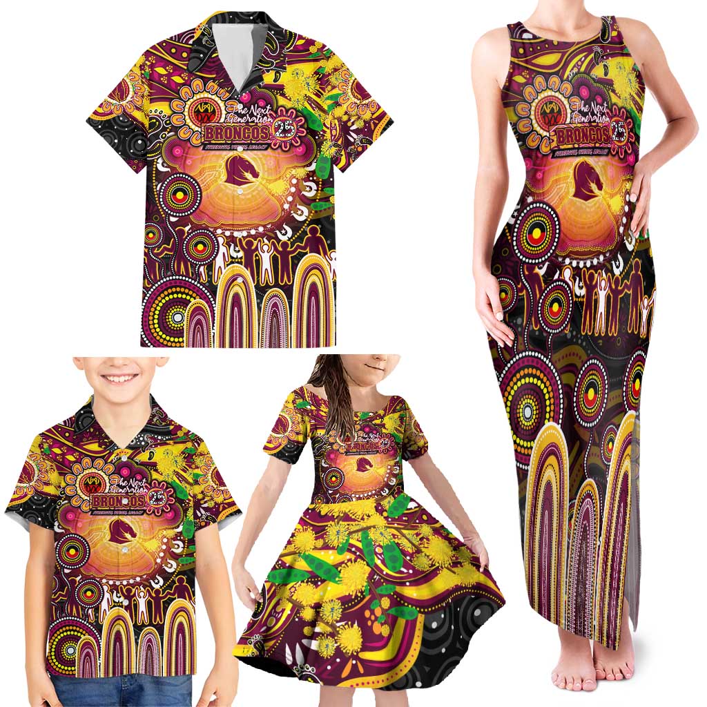 Personalised NAIDOC Week 2025 Broncos Rugby Family Matching Tank Maxi Dress and Hawaiian Shirt Aboriginal Dot Painting