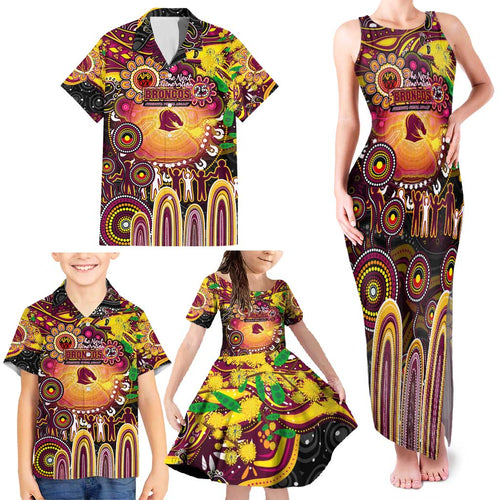 Personalised NAIDOC Week 2025 Broncos Rugby Family Matching Tank Maxi Dress and Hawaiian Shirt Aboriginal Dot Painting