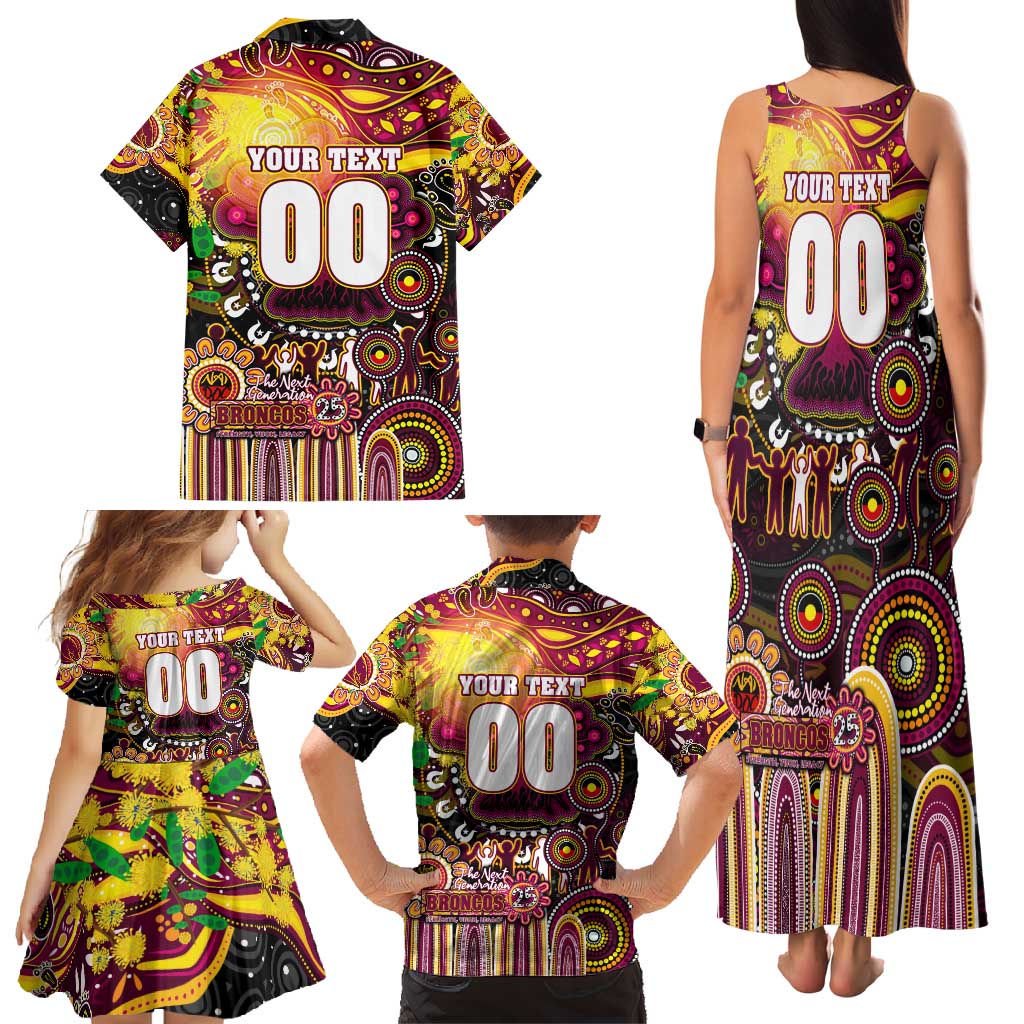 Personalised NAIDOC Week 2025 Broncos Rugby Family Matching Tank Maxi Dress and Hawaiian Shirt Aboriginal Dot Painting