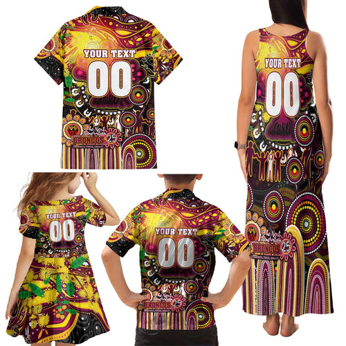 Personalised NAIDOC Week 2025 Broncos Rugby Family Matching Tank Maxi Dress and Hawaiian Shirt Aboriginal Dot Painting