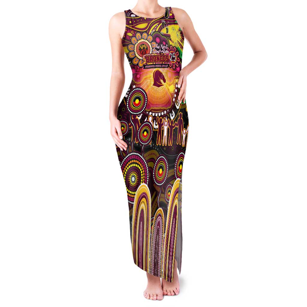 Personalised NAIDOC Week 2025 Broncos Rugby Family Matching Tank Maxi Dress and Hawaiian Shirt Aboriginal Dot Painting