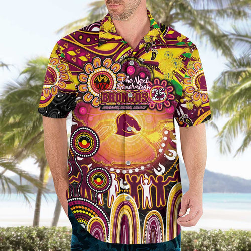 Personalised NAIDOC Week 2025 Broncos Rugby Hawaiian Shirt Aboriginal Dot Painting