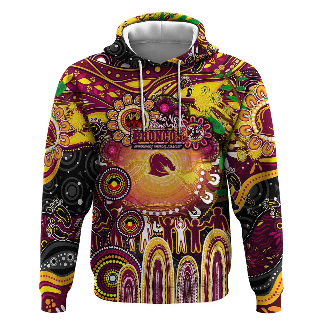 Personalised NAIDOC Week 2025 Broncos Rugby Hoodie Aboriginal Dot Painting