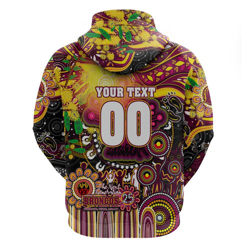 Personalised NAIDOC Week 2025 Broncos Rugby Hoodie Aboriginal Dot Painting