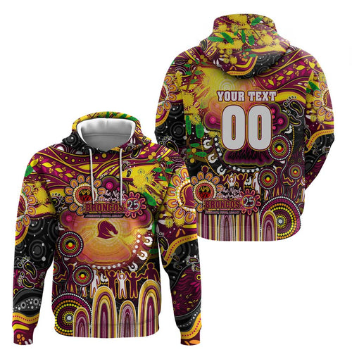 Personalised NAIDOC Week 2025 Broncos Rugby Hoodie Aboriginal Dot Painting