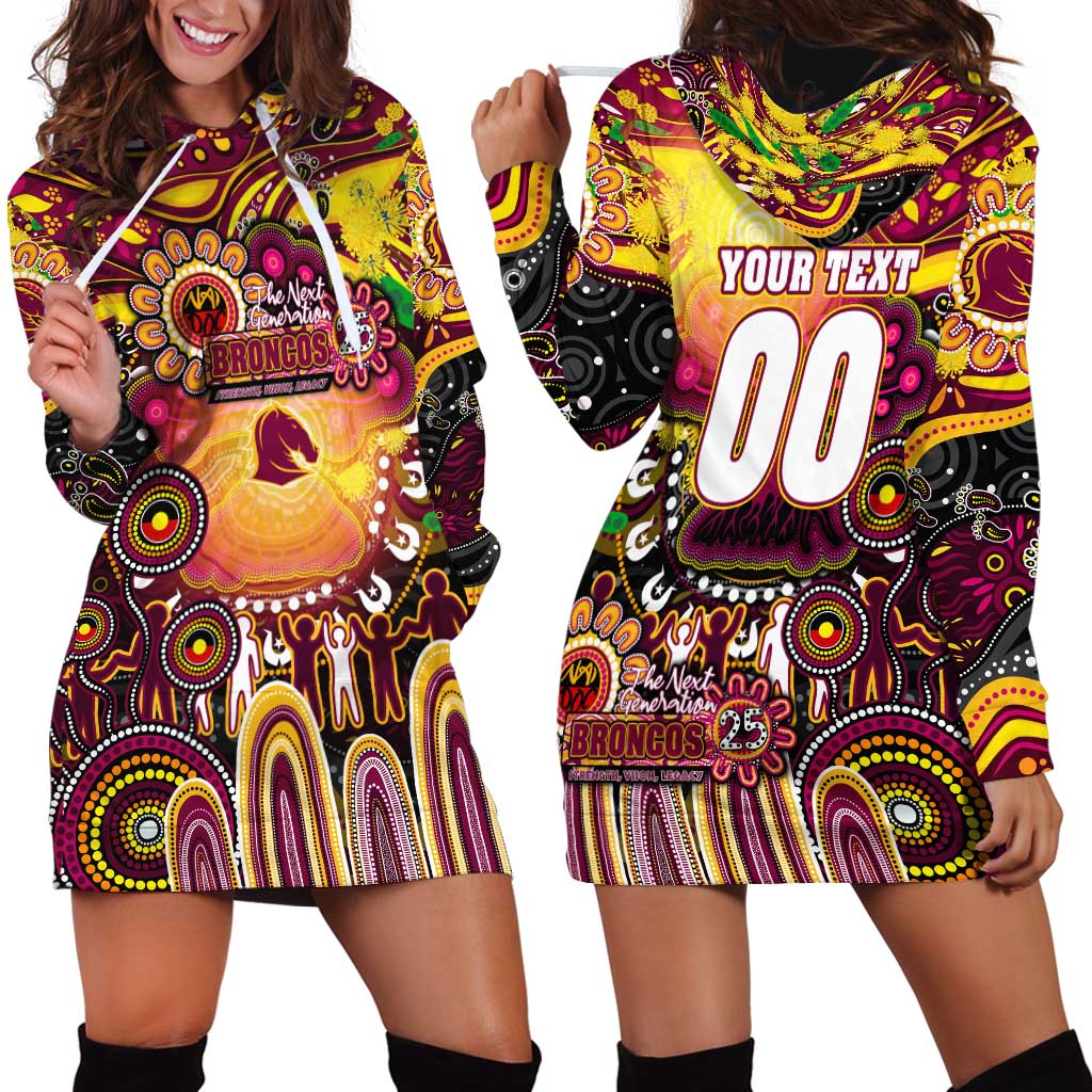 Personalised NAIDOC Week 2025 Broncos Rugby Hoodie Dress Aboriginal Dot Painting
