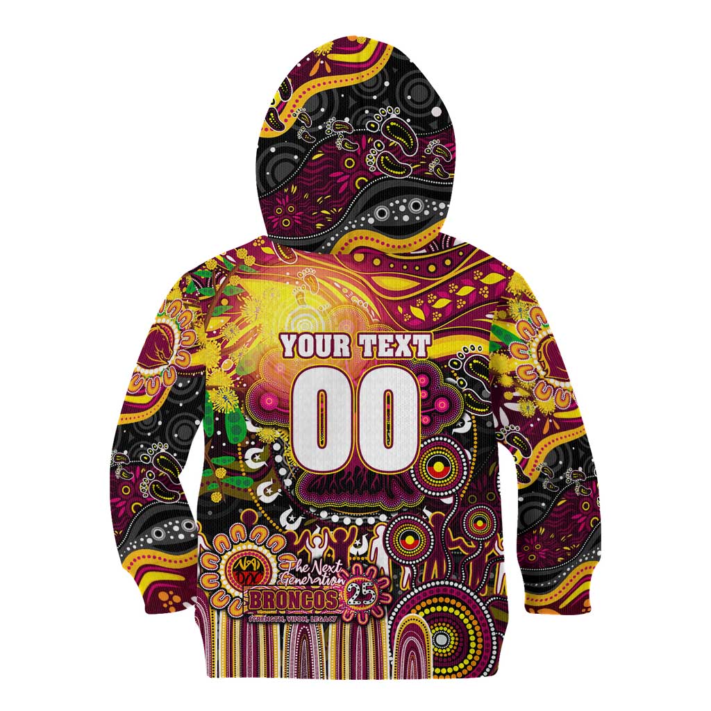 Personalised NAIDOC Week 2025 Broncos Rugby Kid Hoodie Aboriginal Dot Painting