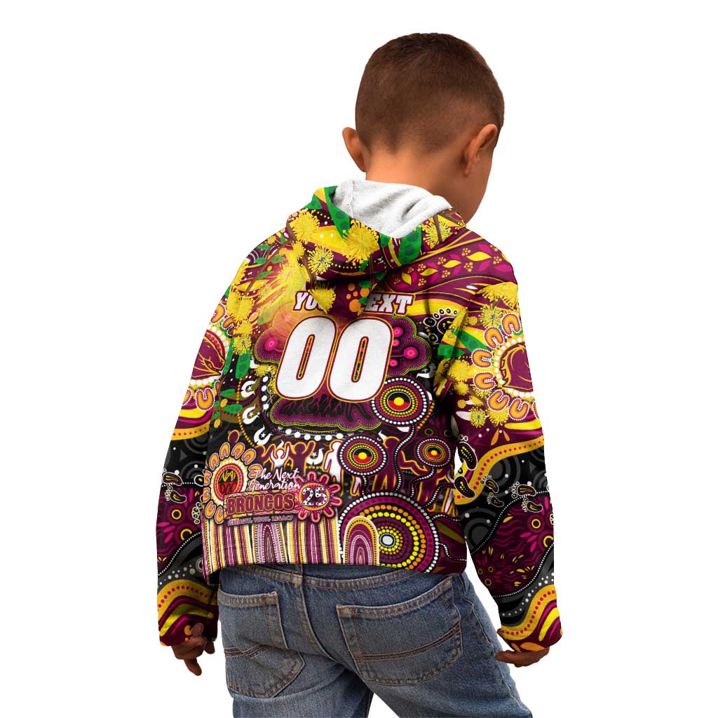 Personalised NAIDOC Week 2025 Broncos Rugby Kid Hoodie Aboriginal Dot Painting