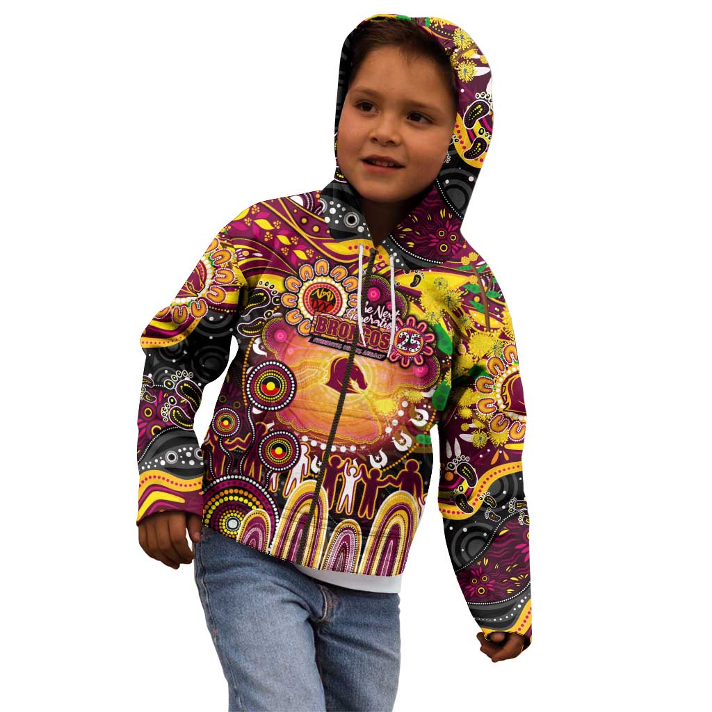 Personalised NAIDOC Week 2025 Broncos Rugby Kid Hoodie Aboriginal Dot Painting