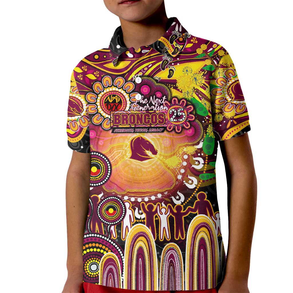 Personalised NAIDOC Week 2025 Broncos Rugby Kid Polo Shirt Aboriginal Dot Painting