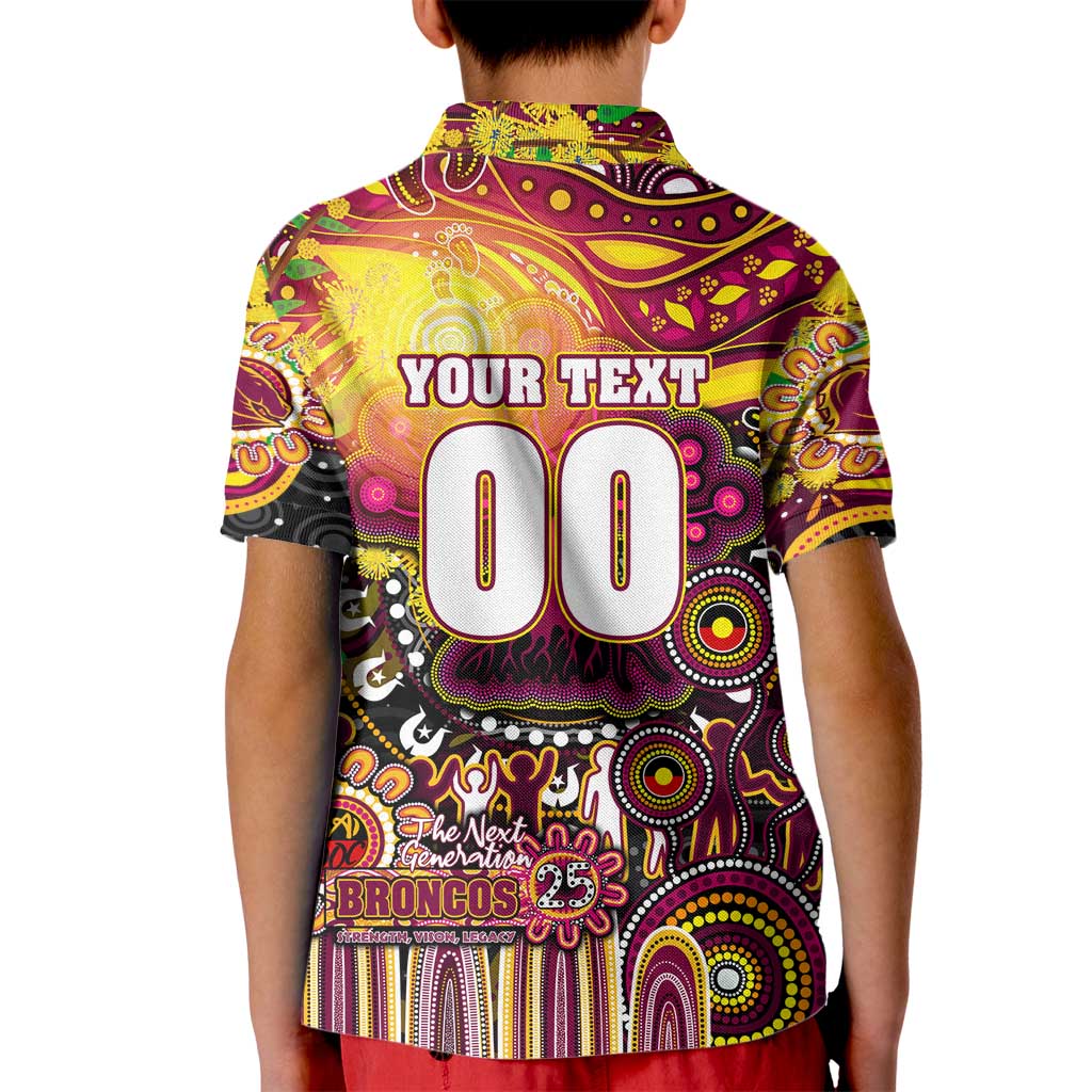 Personalised NAIDOC Week 2025 Broncos Rugby Kid Polo Shirt Aboriginal Dot Painting