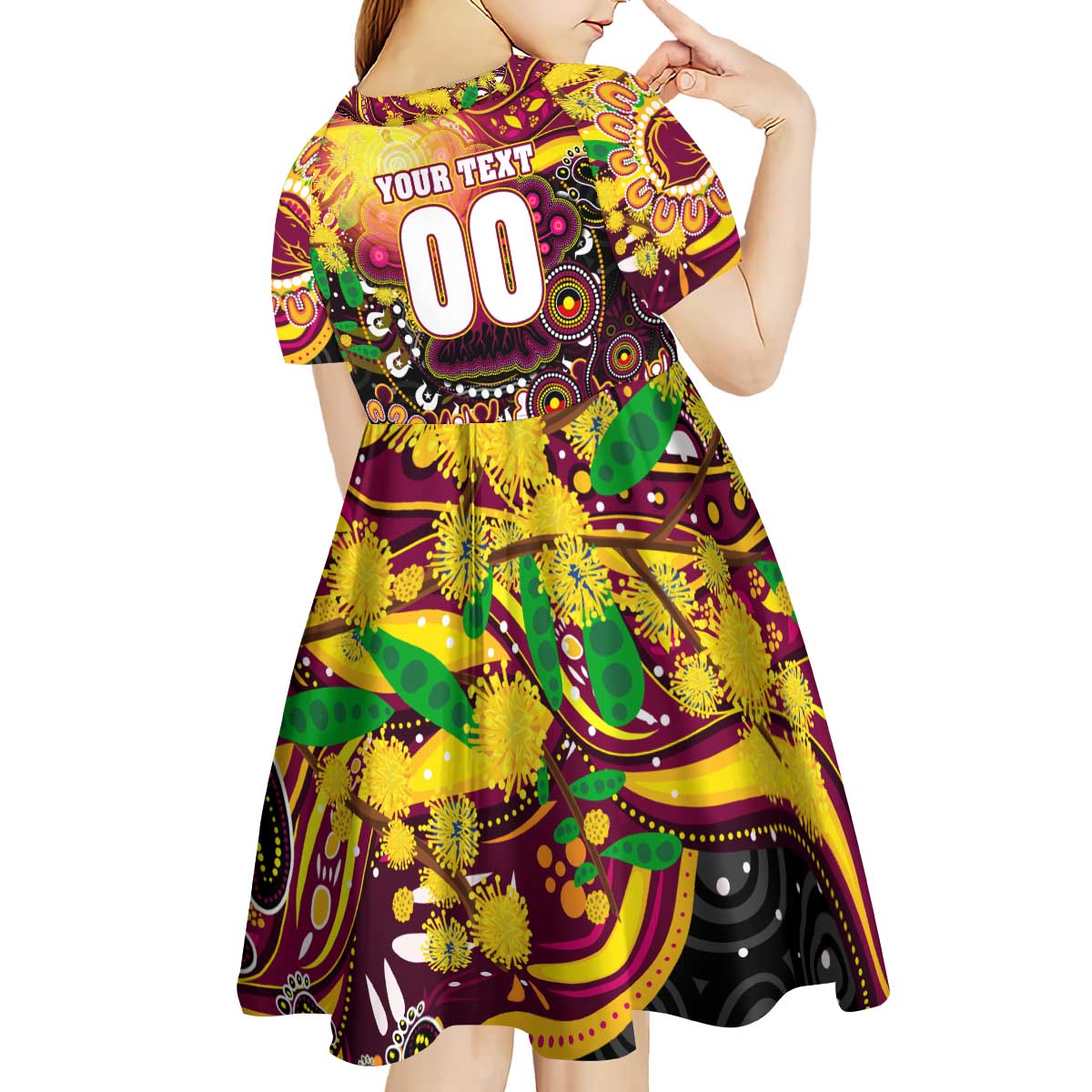 Personalised NAIDOC Week 2025 Broncos Rugby Kid Short Sleeve Dress Aboriginal Dot Painting