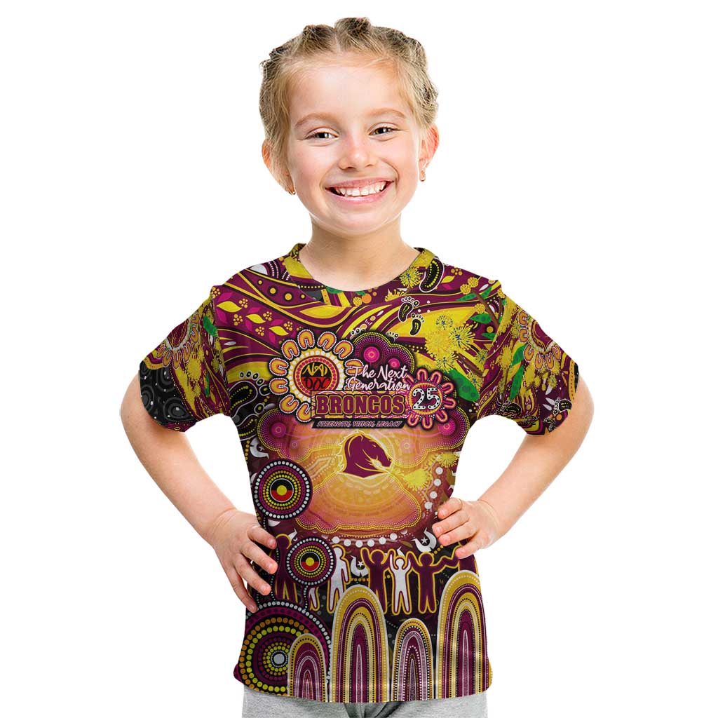 Personalised NAIDOC Week 2025 Broncos Rugby Kid T Shirt Aboriginal Dot Painting