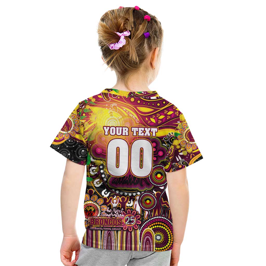 Personalised NAIDOC Week 2025 Broncos Rugby Kid T Shirt Aboriginal Dot Painting