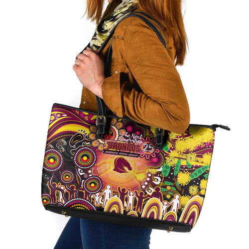 NAIDOC Week 2025 Broncos Rugby Leather Tote Bag Aboriginal Dot Painting