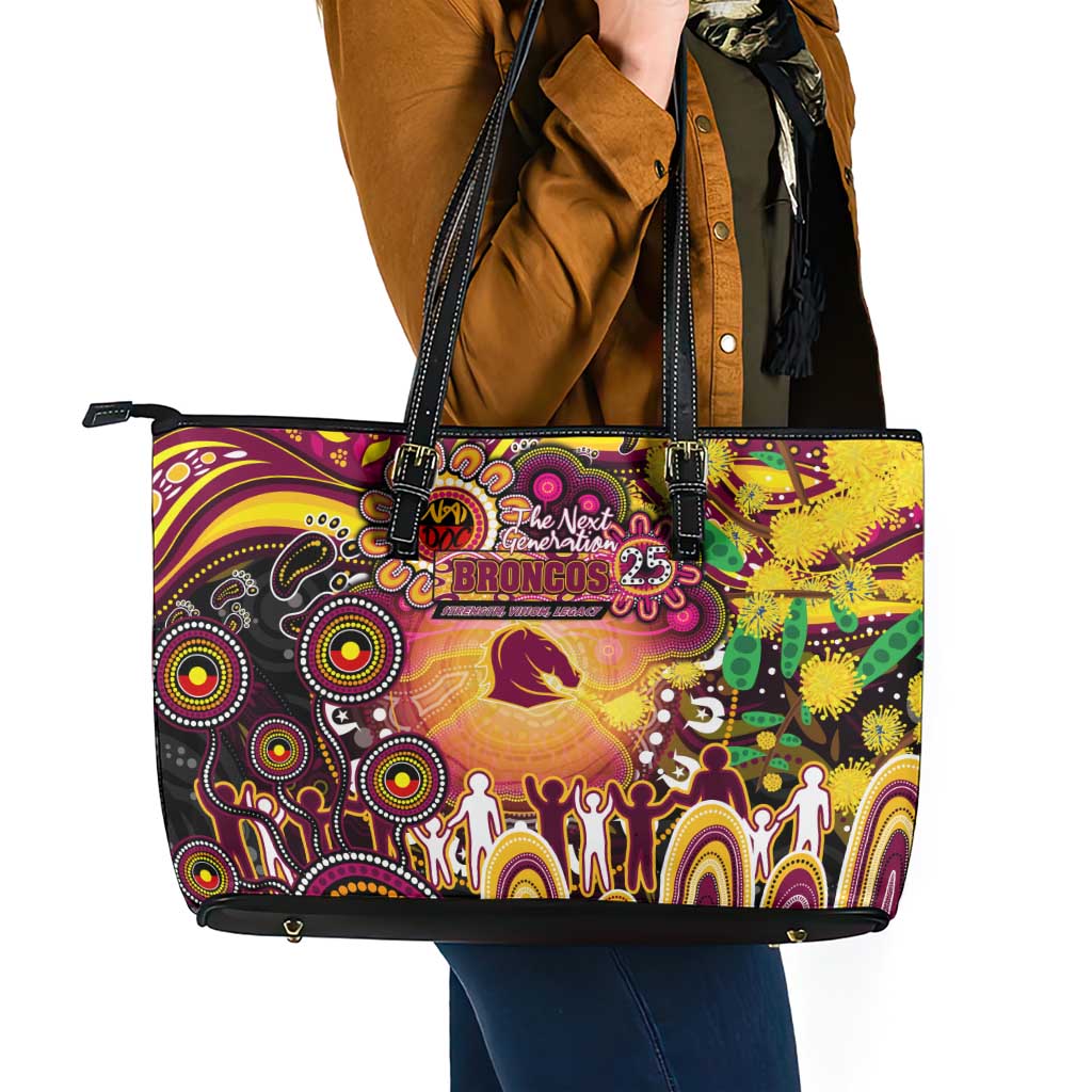 NAIDOC Week 2025 Broncos Rugby Leather Tote Bag Aboriginal Dot Painting