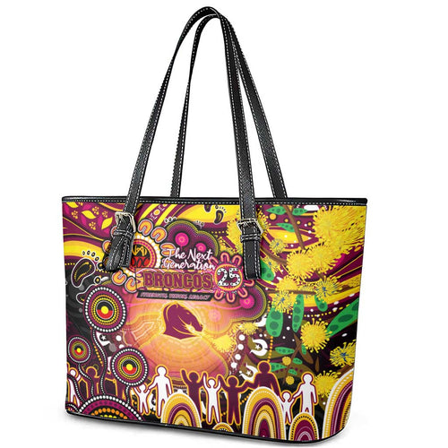 NAIDOC Week 2025 Broncos Rugby Leather Tote Bag Aboriginal Dot Painting