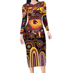 Personalised NAIDOC Week 2025 Broncos Rugby Long Sleeve Bodycon Dress Aboriginal Dot Painting