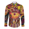 Personalised NAIDOC Week 2025 Broncos Rugby Long Sleeve Button Shirt Aboriginal Dot Painting