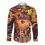 Personalised NAIDOC Week 2025 Broncos Rugby Long Sleeve Button Shirt Aboriginal Dot Painting