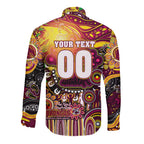 Personalised NAIDOC Week 2025 Broncos Rugby Long Sleeve Button Shirt Aboriginal Dot Painting