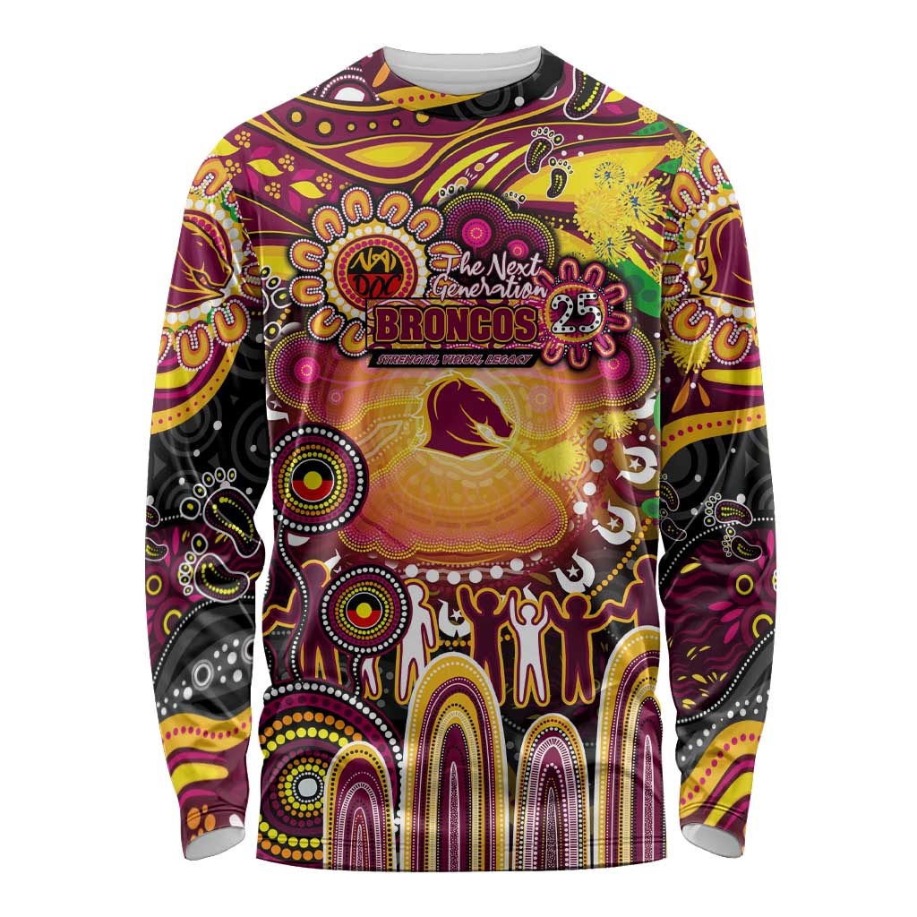 Personalised NAIDOC Week 2025 Broncos Rugby Long Sleeve Shirt Aboriginal Dot Painting