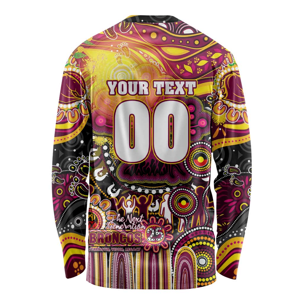 Personalised NAIDOC Week 2025 Broncos Rugby Long Sleeve Shirt Aboriginal Dot Painting