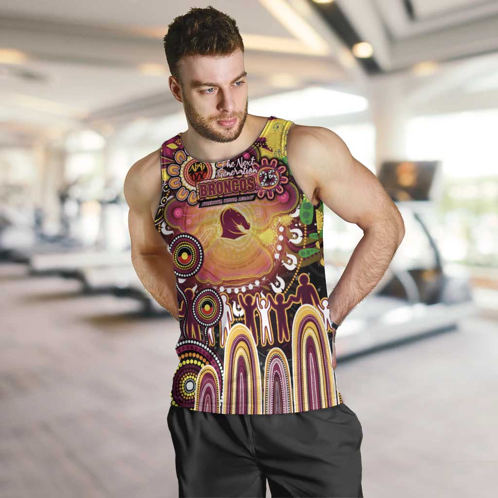 Personalised NAIDOC Week 2025 Broncos Rugby Men Tank Top Aboriginal Dot Painting