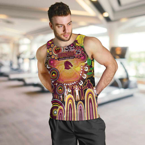 Personalised NAIDOC Week 2025 Broncos Rugby Men Tank Top Aboriginal Dot Painting