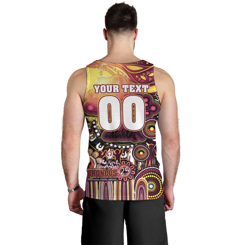 Personalised NAIDOC Week 2025 Broncos Rugby Men Tank Top Aboriginal Dot Painting