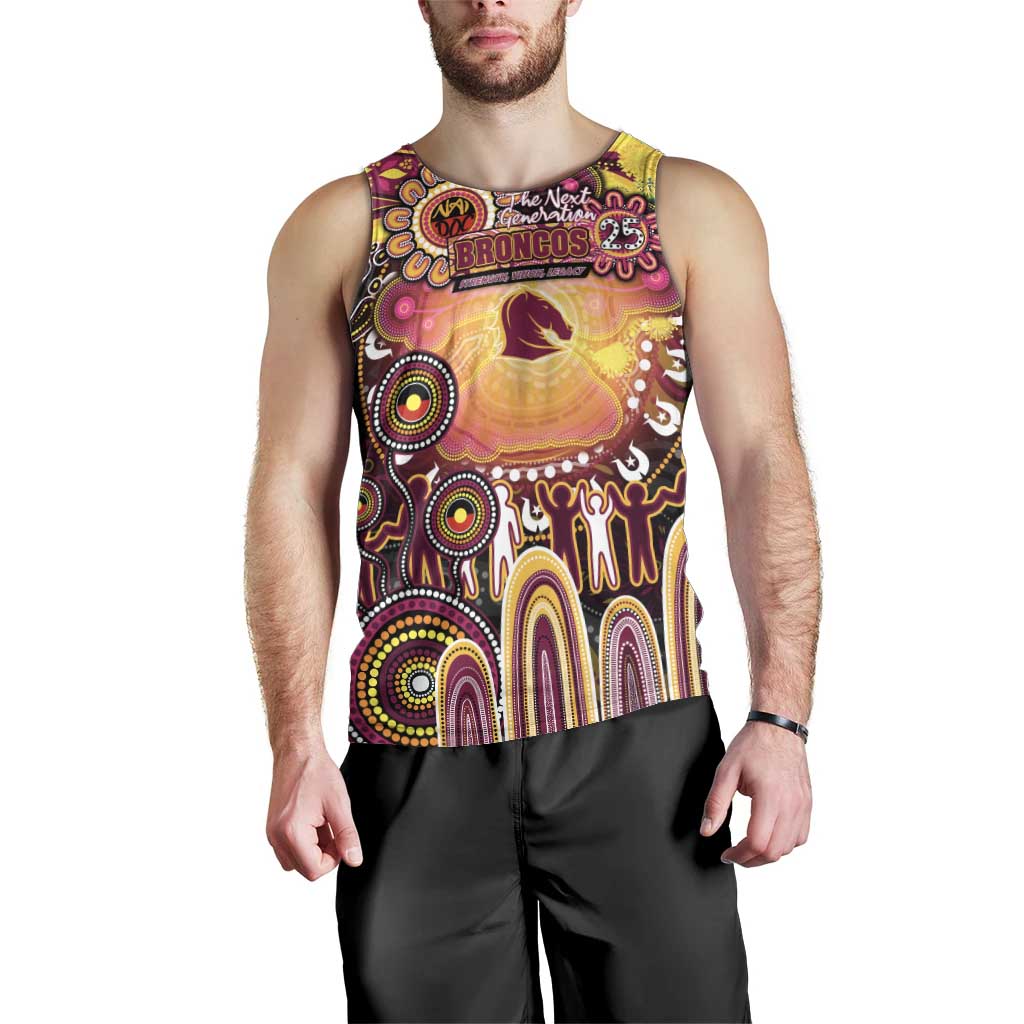 Personalised NAIDOC Week 2025 Broncos Rugby Men Tank Top Aboriginal Dot Painting