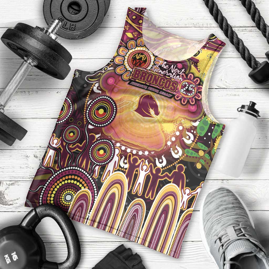 Personalised NAIDOC Week 2025 Broncos Rugby Men Tank Top Aboriginal Dot Painting
