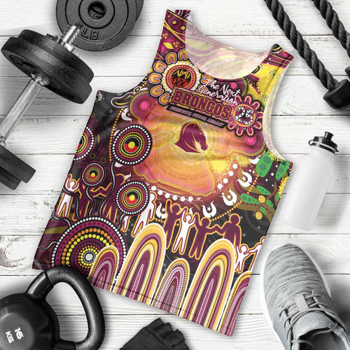 Personalised NAIDOC Week 2025 Broncos Rugby Men Tank Top Aboriginal Dot Painting