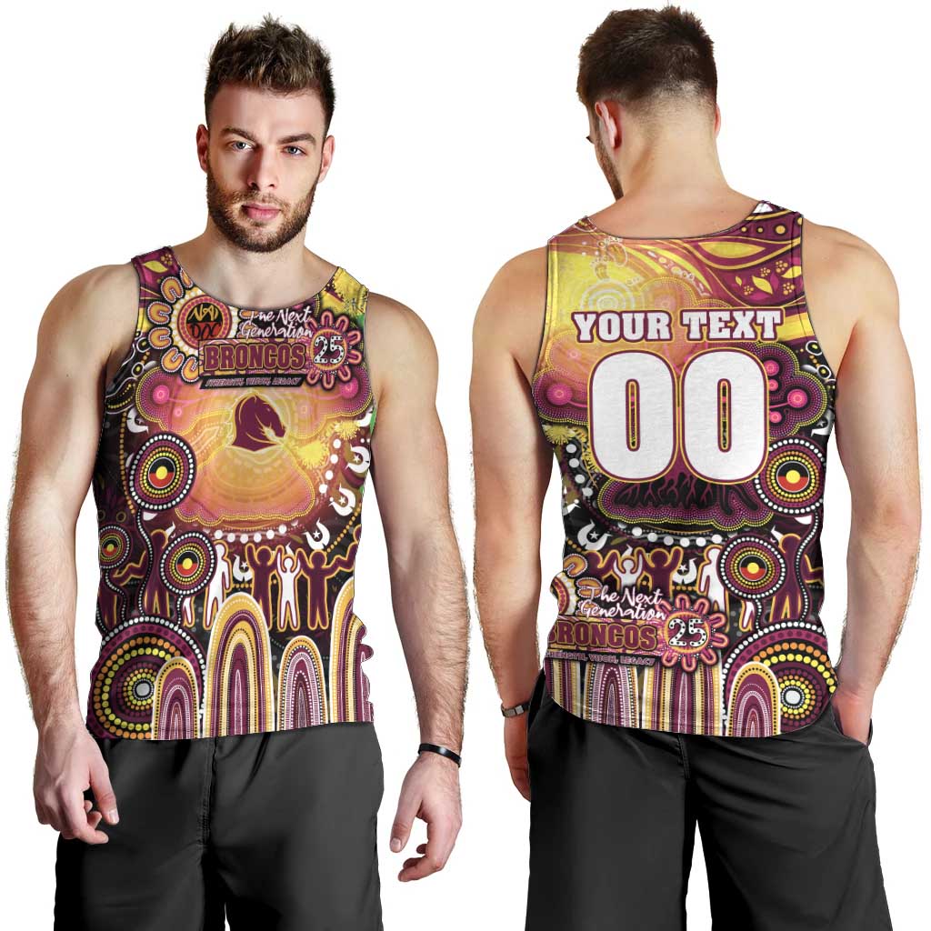 Personalised NAIDOC Week 2025 Broncos Rugby Men Tank Top Aboriginal Dot Painting