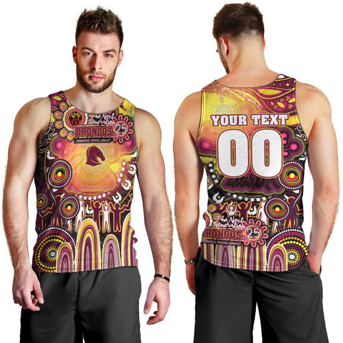 Personalised NAIDOC Week 2025 Broncos Rugby Men Tank Top Aboriginal Dot Painting