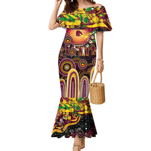 Personalised NAIDOC Week 2025 Broncos Rugby Mermaid Dress Aboriginal Dot Painting
