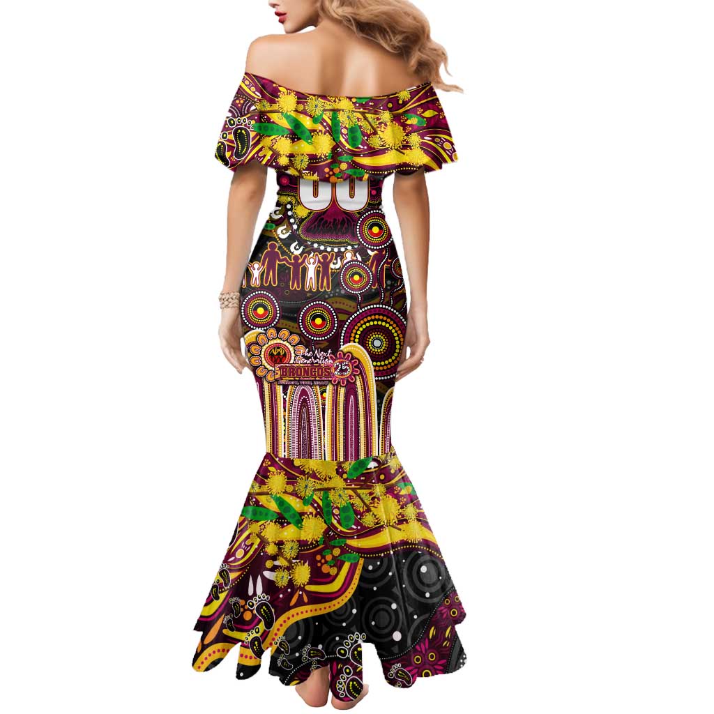 Personalised NAIDOC Week 2025 Broncos Rugby Mermaid Dress Aboriginal Dot Painting
