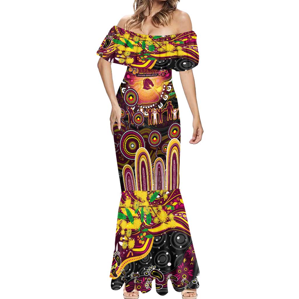 Personalised NAIDOC Week 2025 Broncos Rugby Mermaid Dress Aboriginal Dot Painting