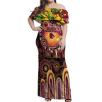 Personalised NAIDOC Week 2025 Broncos Rugby Off Shoulder Maxi Dress Aboriginal Dot Painting